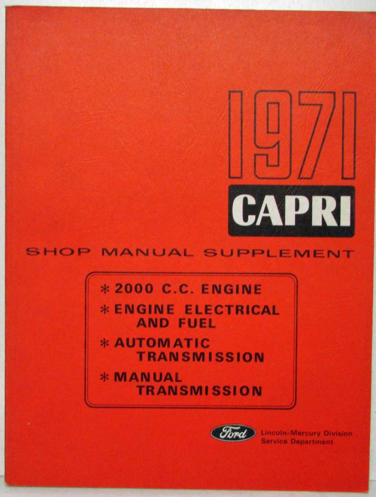 1971 Mercury Capri Service Shop Repair Manual Supplement