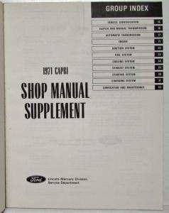 1971 Mercury Capri Service Shop Repair Manual Supplement