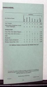 1964 Studebaker Challenger Commander Daytona Cruiser Hawk Price List Brochure