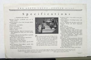 1921 Stutz Coupe Custom Built Sales Brochure & Specifications