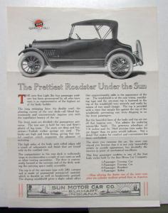 1916 1917 Sun Light Six The Prettiest Roadster Sales Brochure & Specifications