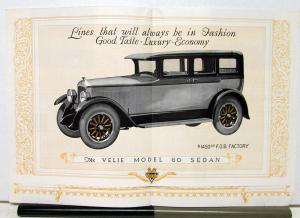 1926 1927 Velie Model 60 Sedan Long Life Sales Brochure Folder Original