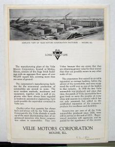 1926 1927 Velie Model 60 Sedan Long Life Sales Brochure Folder Original