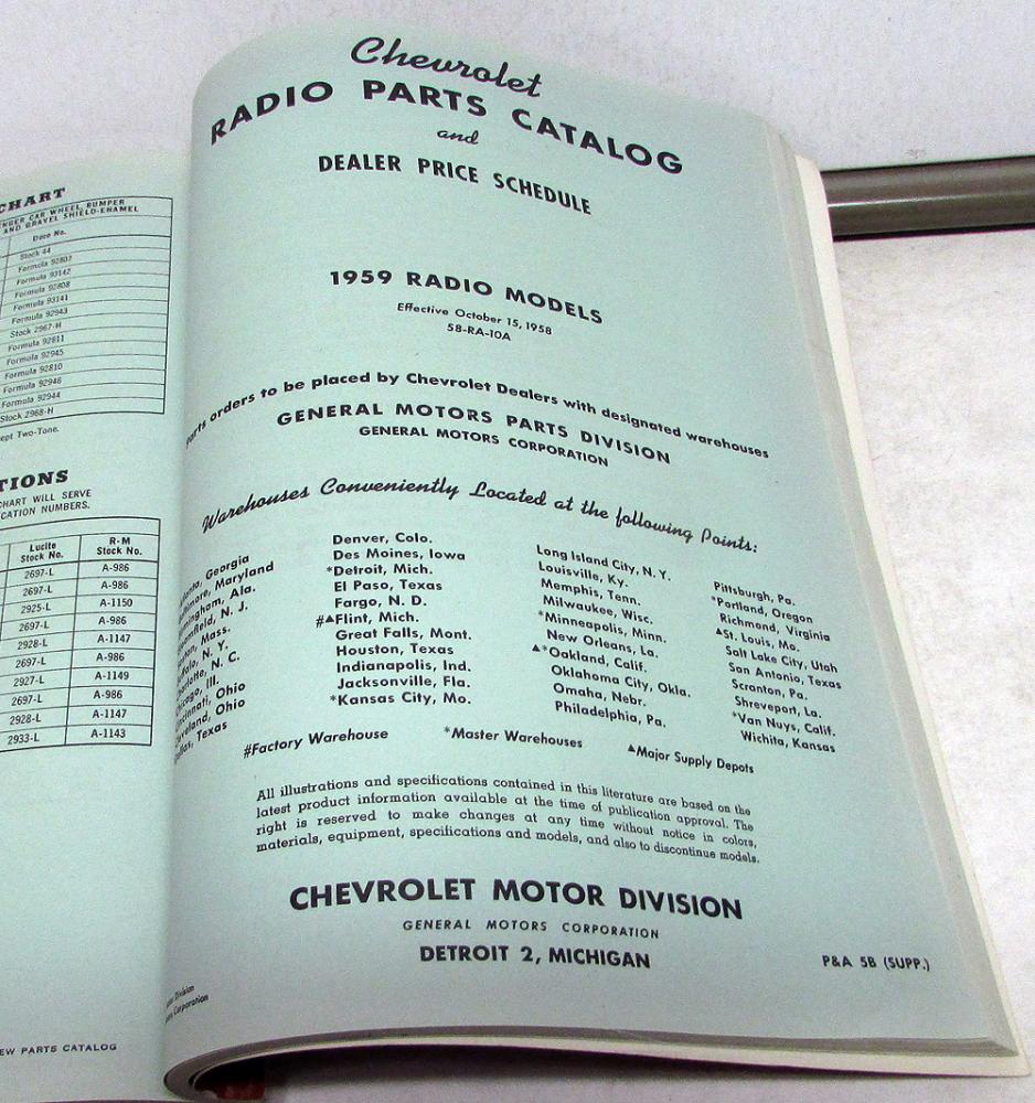 1959 Chevrolet Dealer Parts Accessories Catalog Supplement Impala
