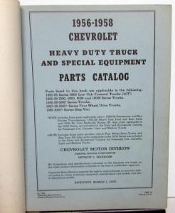 1956-1958 Chevrolet Dealer Heavy Duty Truck Special Equipment Parts Catalog Orig