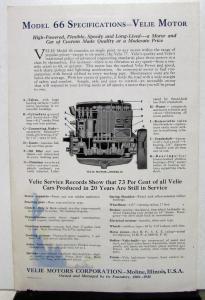 1928 Velie 6-66 Two Door Sedan Sales Brochure & Specifications