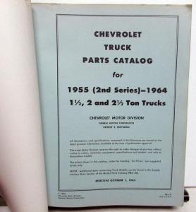 1955-1964 Chevrolet Truck Dealer Parts Catalog Book Medium Duty 1 1/2 2 & 2 1/2