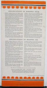 1929 Whippet  4 6 Coupe Sedan Roadster Touring Commercial Chassis Sales Brochure