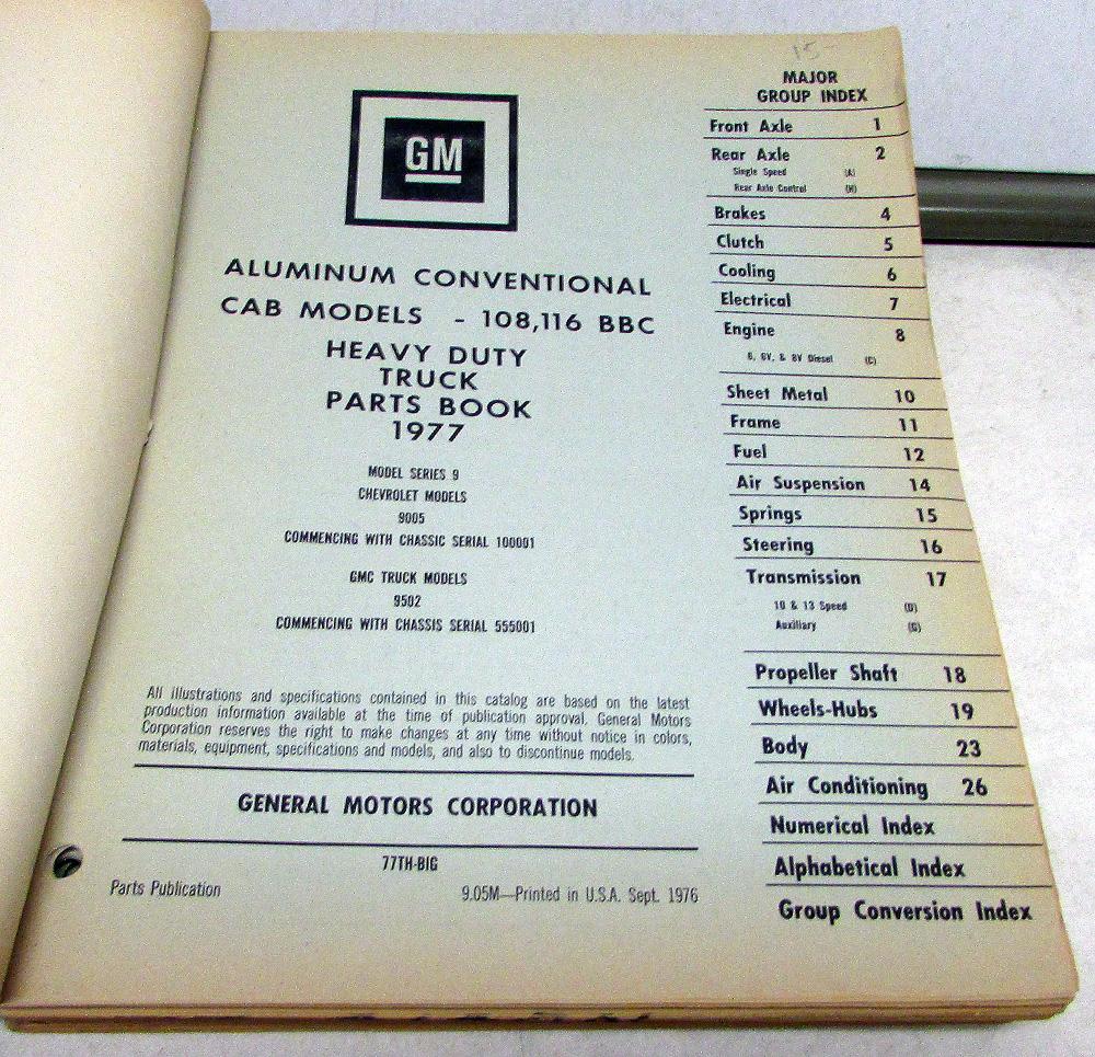 1977 Chevrolet Truck Dealer Parts Catalog Book Bison Heavy Duty Series 9