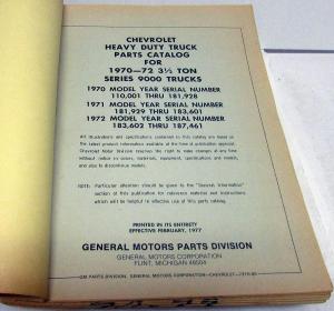 1970-1972 Chevrolet Truck Dealer Parts Catalog Book Heavy Duty Series 90000 H/D