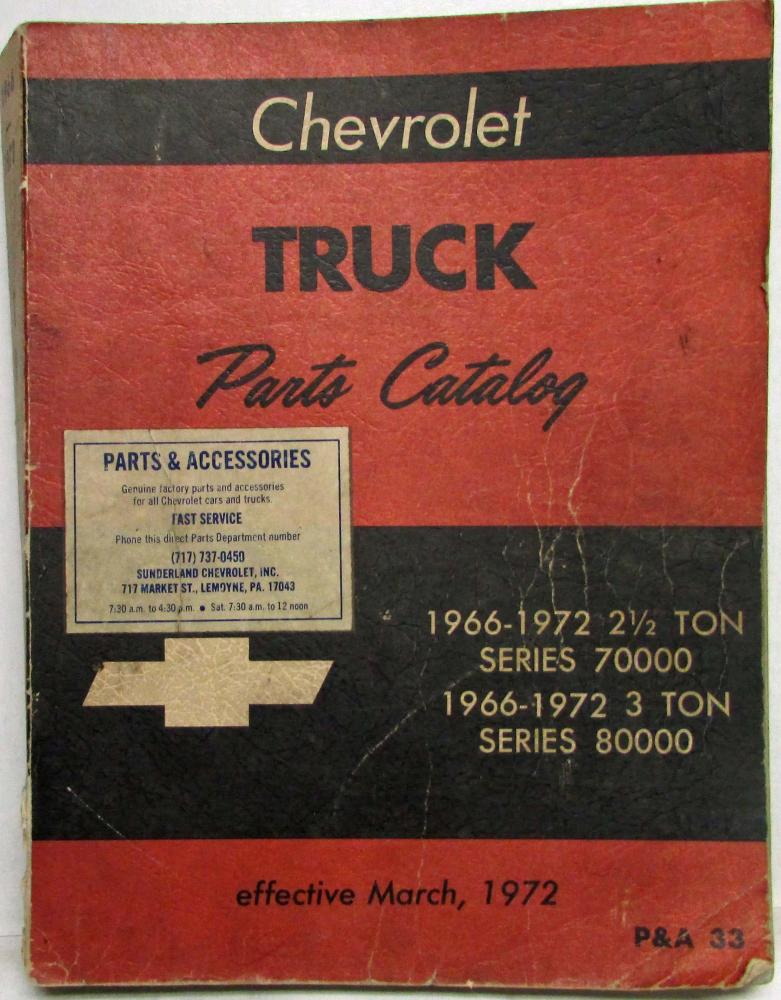 1966-1972 Chevrolet Truck Dealer Parts Catalog Book H/D Series 70000 80000