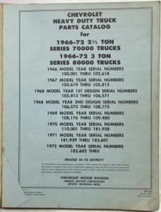 1966-1972 Chevrolet Truck Dealer Parts Catalog Book H/D Series 70000 80000