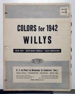 1942 Willys including Americar & Overland Color Paint Chips By Dupont Original