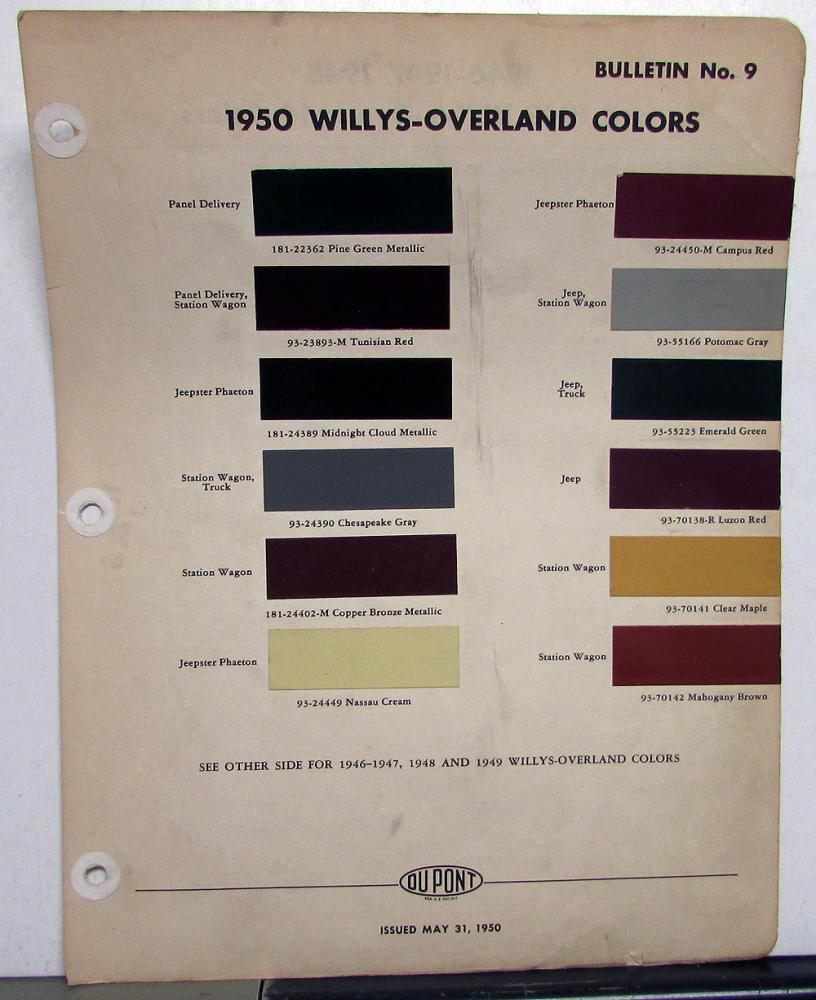 1950 Willys Jeep Overland Paint Chips Original