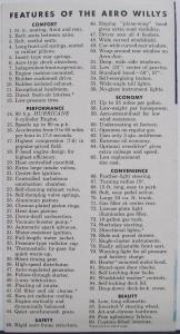 1952 Aero Willys Wing & Ace Comparison Chart Other Makes Sales Folder Original