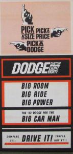 1962 Dodge Custom 88 Comparison Buick Olds Pontiac Mercury Sales Folder Original
