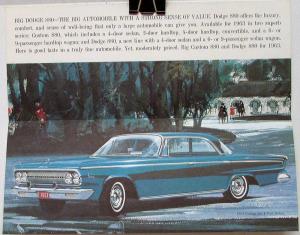 1963 Dodge 880 Custom 880 4 Door Sedan Color Sales Folder Original