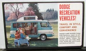 1962 Dodge RV Motor Home Pickup Camper Camp Wagon Sales Folder Postcard Size