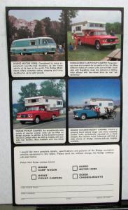 1962 Dodge RV Motor Home Pickup Camper Camp Wagon Sales Folder Postcard Size
