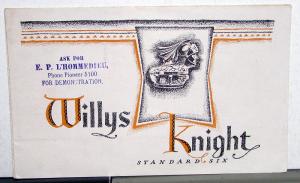 1928 Willys Knight Standard Six Models 56 66A 70A Specs Sales Folder Brochure