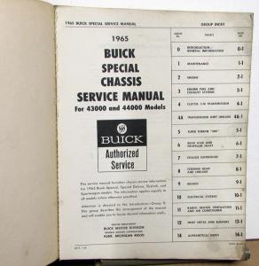 1965 Buick Service Shop Manual Chassis 43000 and 44000 Models Special Skylark