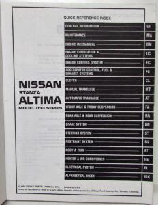 1995 Nissan Stanza Altima Service Shop Repair Manual Model U13 Series