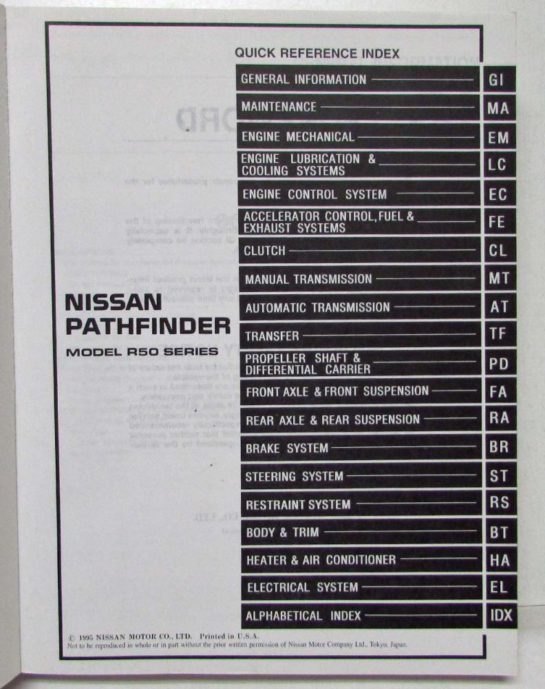 1996 nissan pathfinder service shop repair manual model r50 series rh autopaper com 1996 nissan maxima service manual pdf ...