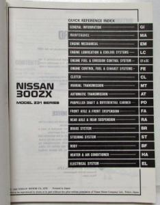 1989 Nissan 300ZX Service Shop Repair Manual Model Z31 Series