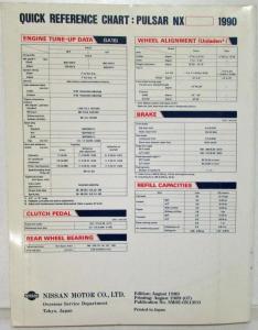 1990 Nissan Pulsar NX Service Shop Repair Manual Model N13 Series