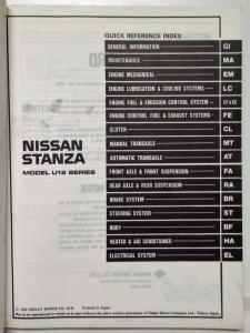 1990 Nissan Stanza Service Shop Repair Manual Model U12 Series