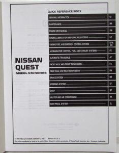 1993 Nissan Quest Service Shop Repair Manual Model V40 Series