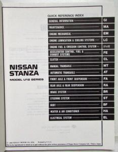 1991 Nissan Stanza Service Shop Repair Manual Model U12 Series