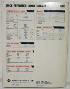 1991 Nissan Stanza Service Shop Repair Manual Model U12 Series