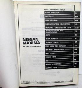 1991 Nissan Maxima Service Shop Repair Manual Model J30 Series