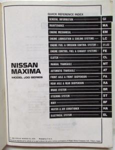 1989 Nissan Maxima Service Shop Repair Manual Model J30 Series