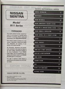 1986 Nissan Sentra Service Shop Repair Manual Model B11 Series