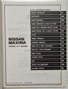 1986 Nissan Maxima Service Shop Repair Manual Model U11 Series