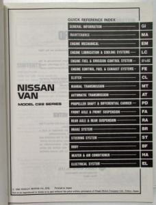 1987 Nissan Van Service Shop Repair Manual Model C22 Series