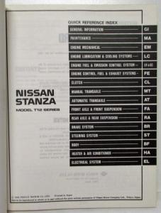 1987 Nissan Stanza Service Shop Repair Manual Model T12 Series