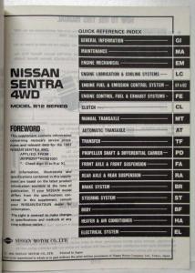 1987 Nissan Sentra 4WD Service Manual Model B12 Series Supplement-II