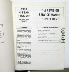 1983 Nissan Pick-Up Service Manual Model 720 Series Supplement 1st Revision