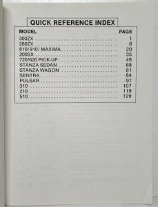 1980-1985 Nissan Technical Bulletin Cross Reference Guide with Recall Campaigns