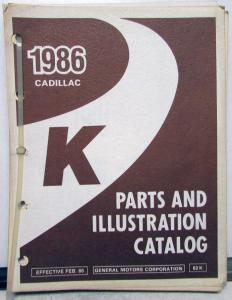 1986 Cadillac Dealer Parts & Illustrations Catalog Book K Seville Models