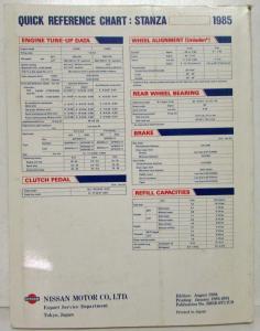 1985 Nissan Stanza Service Shop Repair Manual Model T11 Series