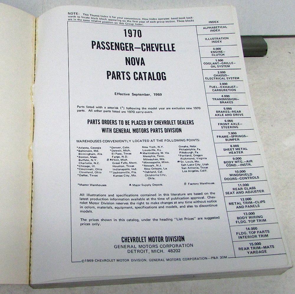 1970 Chevrolet Dealer Parts Catalog Book Chevelle Impala El Camino Nova