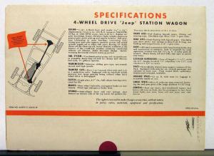 1950 Willys Jeep 4WD Station Wagon Sales Mailer & Specifications