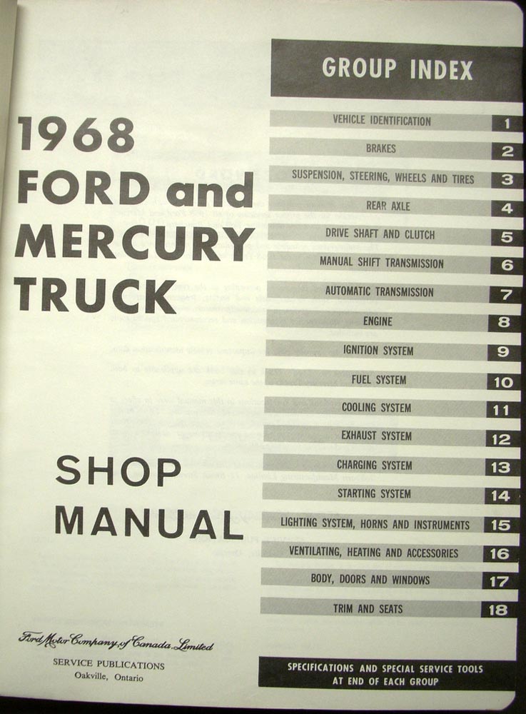 1968 Ford and Mercury Truck Shop Service Manual Original Canadian Pickup H/D 68