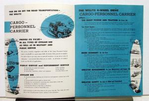 1954 Willys Jeep Cargo-Personnel Carrier Sales Brochure & Specifications