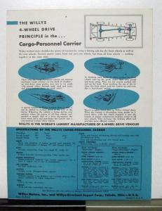 1954 Willys Jeep Cargo-Personnel Carrier Sales Brochure & Specifications