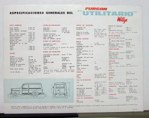 1957 Willys Jeep Furgon Utilitario Sales Brochure & Specifications Spanish Text